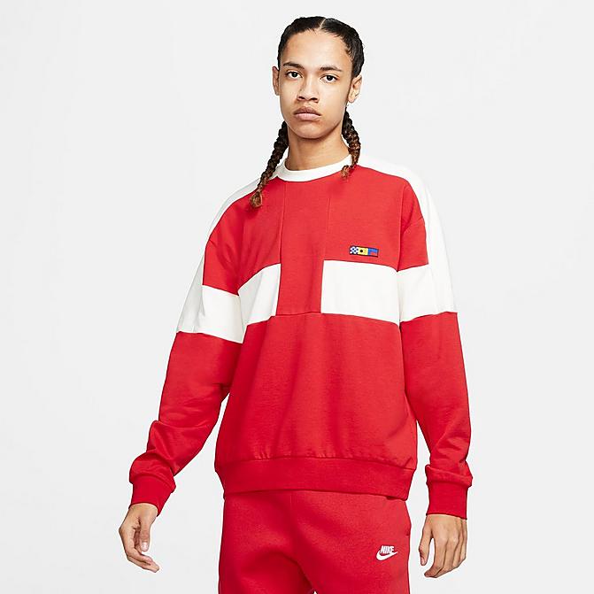 Front view of Men's Nike Sportswear Reissue USA Rowing Crewneck Sweatshirt in University Red/Sail/Midnight Navy Click to zoom
