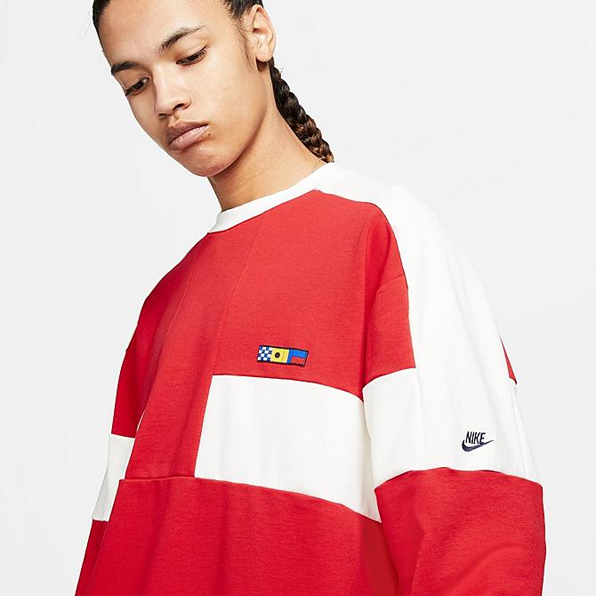 Back Right view of Men's Nike Sportswear Reissue USA Rowing Crewneck Sweatshirt in University Red/Sail/Midnight Navy Click to zoom