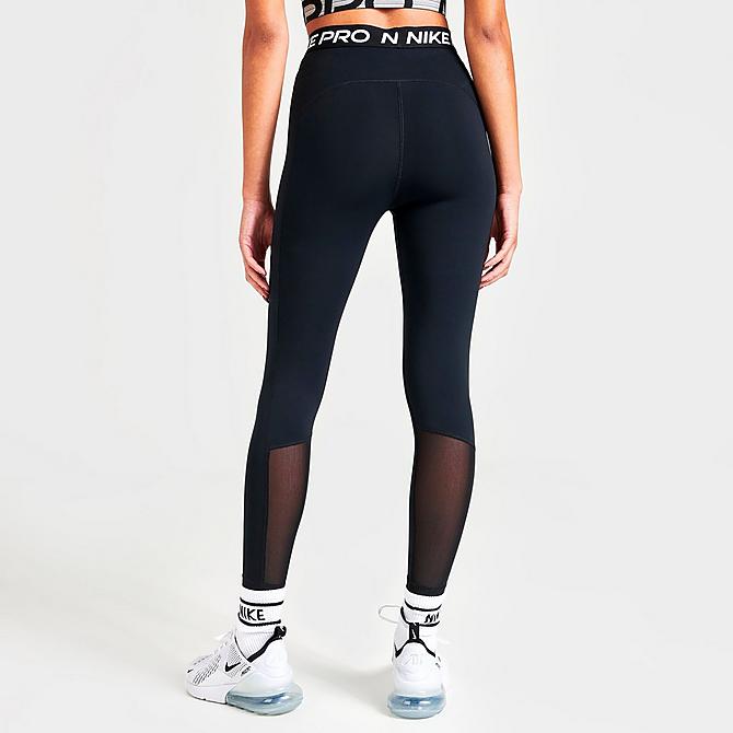 Back Right view of Women's Nike Pro 365 High-Waisted Cropped Leggings in Black/Heather/White Click to zoom