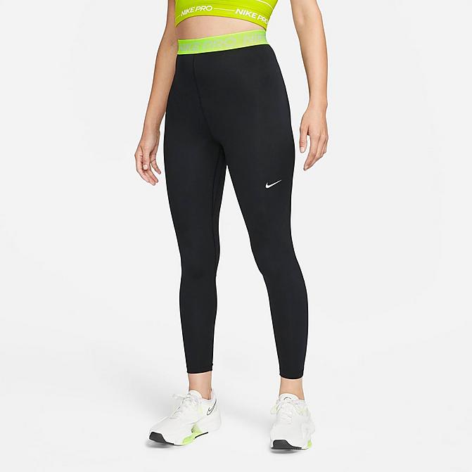 Front view of Women's Nike Pro 365 High-Waisted Cropped Leggings in Black/Volt/White Click to zoom