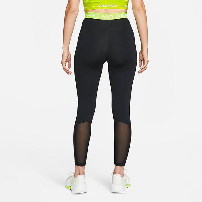 Back Left view of Women's Nike Pro 365 High-Waisted Cropped Leggings in Black/Volt/White Click to zoom