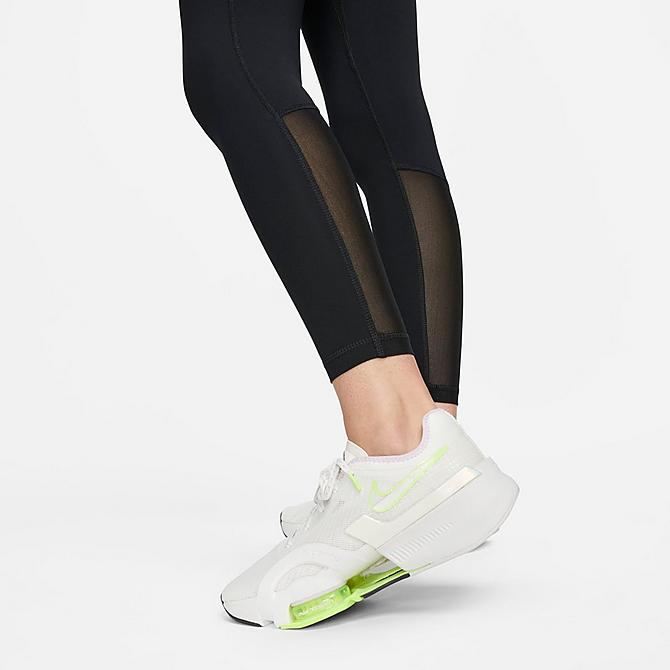 On Model 6 view of Women's Nike Pro 365 High-Waisted Cropped Leggings in Black/Volt/White Click to zoom