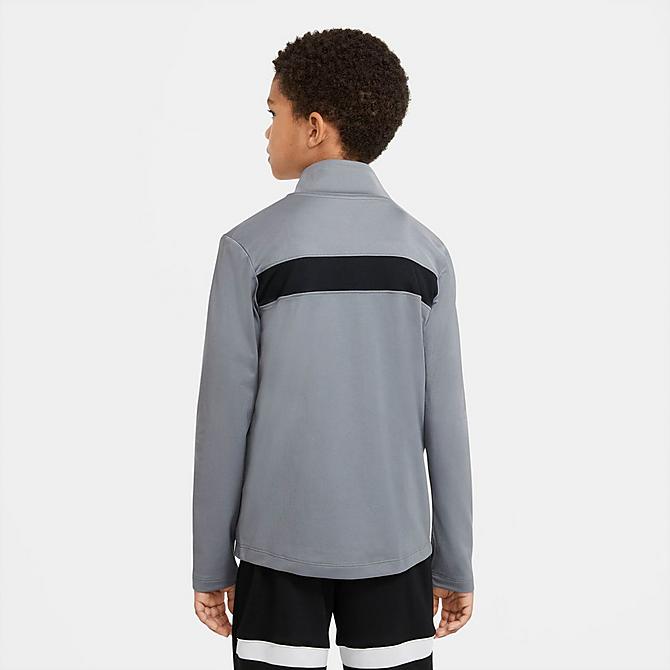 Back Left view of Boys' Nike Sport Dri-FIT Half-Zip Training Top in Smoke Grey/Black/White Click to zoom