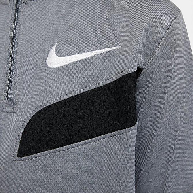 On Model 5 view of Boys' Nike Sport Dri-FIT Half-Zip Training Top in Smoke Grey/Black/White Click to zoom