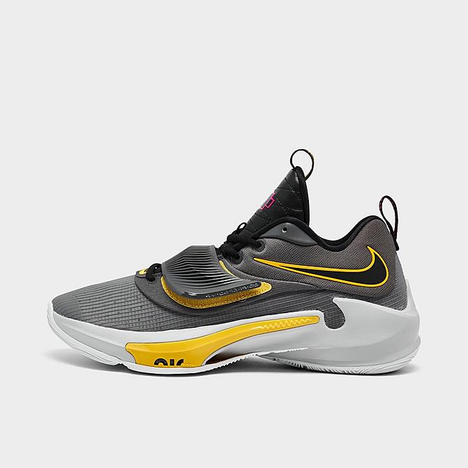 Right view of Nike Zoom Freak 3 Basketball Shoes in Iron Grey/Black/Vivid Sulfur/Particle Grey/Grey Fog/White Click to zoom