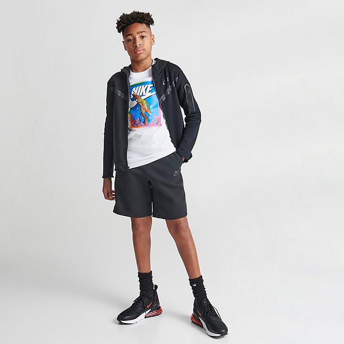 Front Three Quarter view of Boys' Nike Sportswear Tech Fleece Shorts in Black/Black Click to zoom