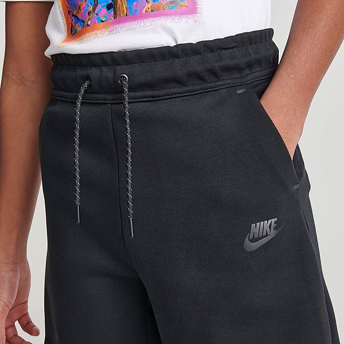 On Model 5 view of Boys' Nike Sportswear Tech Fleece Shorts in Black/Black Click to zoom