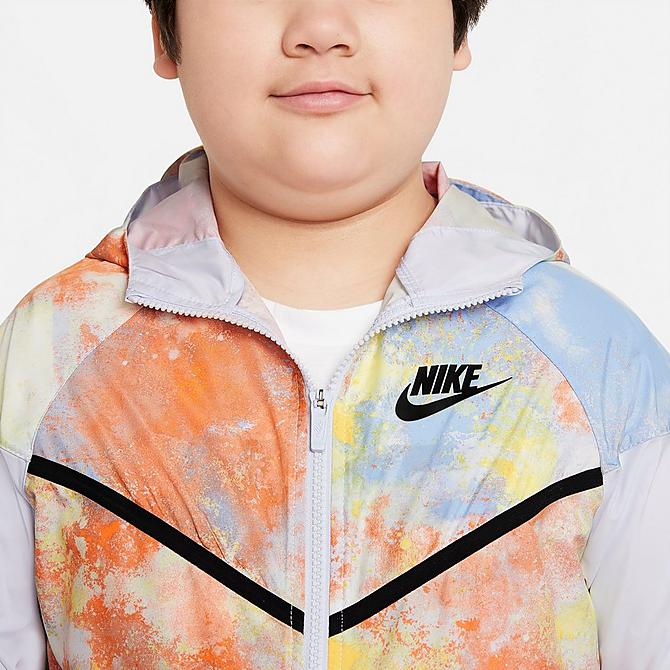 On Model 6 view of Kids' Nike Sportswear Tie-Dye Windrunner Jacket in Football Grey/Multi Click to zoom