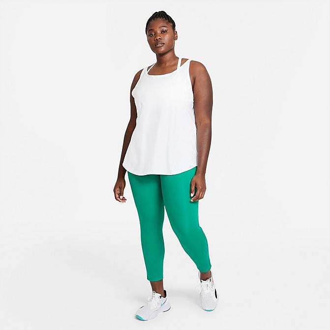 Front view of Women's Nike One Rainbow Ladder Mid-Rise Cropped Leggings in Neptune Green/White Click to zoom