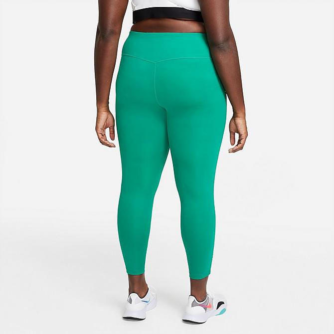Back Left view of Women's Nike One Rainbow Ladder Mid-Rise Cropped Leggings in Neptune Green/White Click to zoom