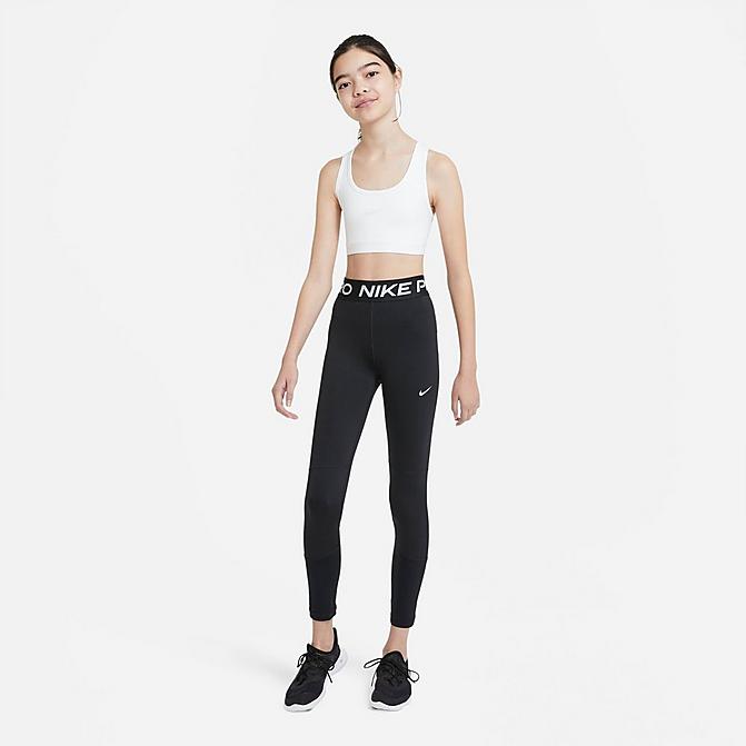 Front view of Girls' Nike Pro Leggings in Black/White Click to zoom