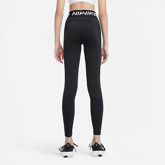 Back Left view of Girls' Nike Pro Leggings in Black/White Click to zoom