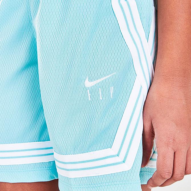 On Model 5 view of Girls' Nike Fly Crossover Training Shorts in Copa/White Click to zoom