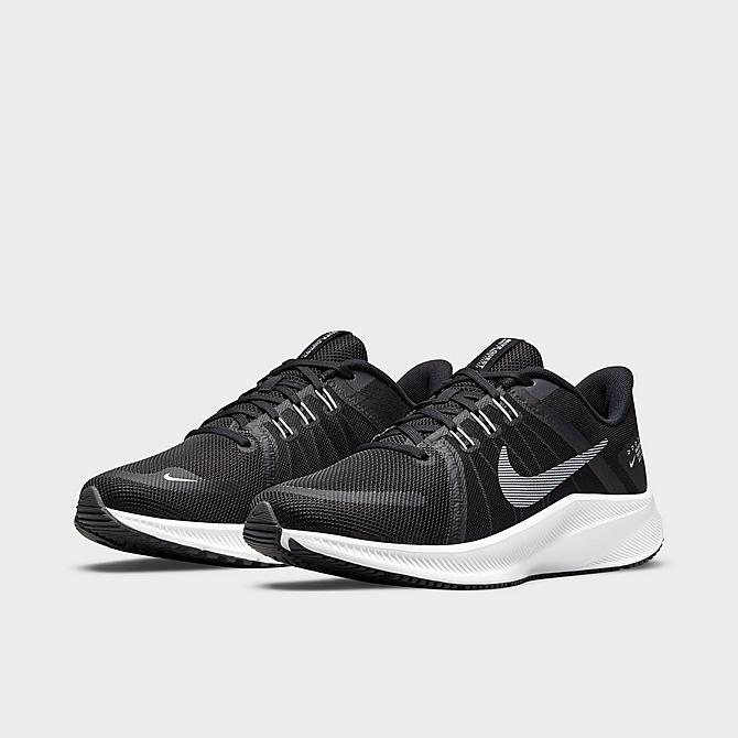 Three Quarter view of Women's Nike Quest 4 Running Shoes in Black/Dark Smoke Grey/White Click to zoom