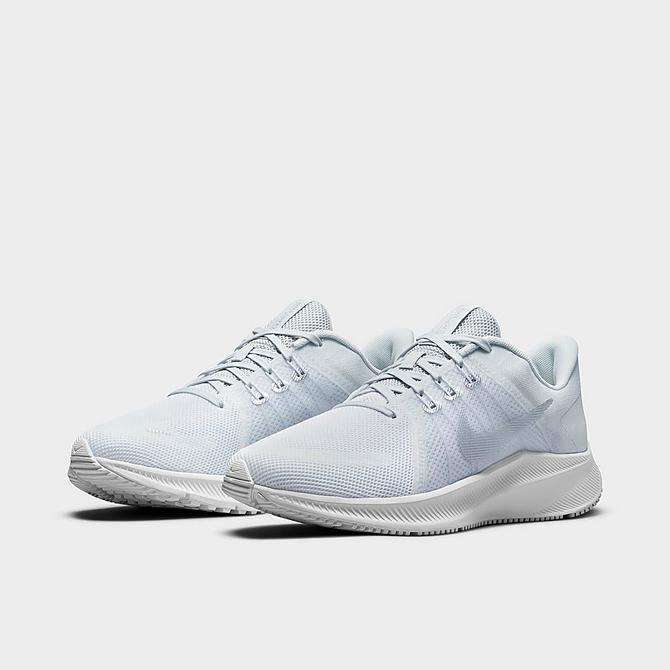 Three Quarter view of Women's Nike Quest 4 Running Shoes in White/Photon Dust/Metallic Silver Click to zoom