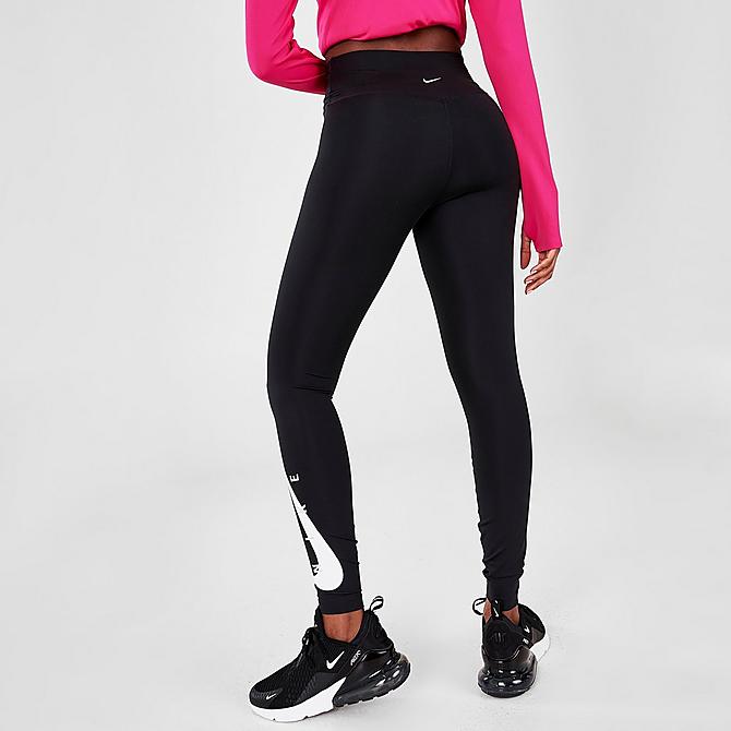 On Model 5 view of Women's Nike Swoosh Run Running Tights in Black/White Click to zoom
