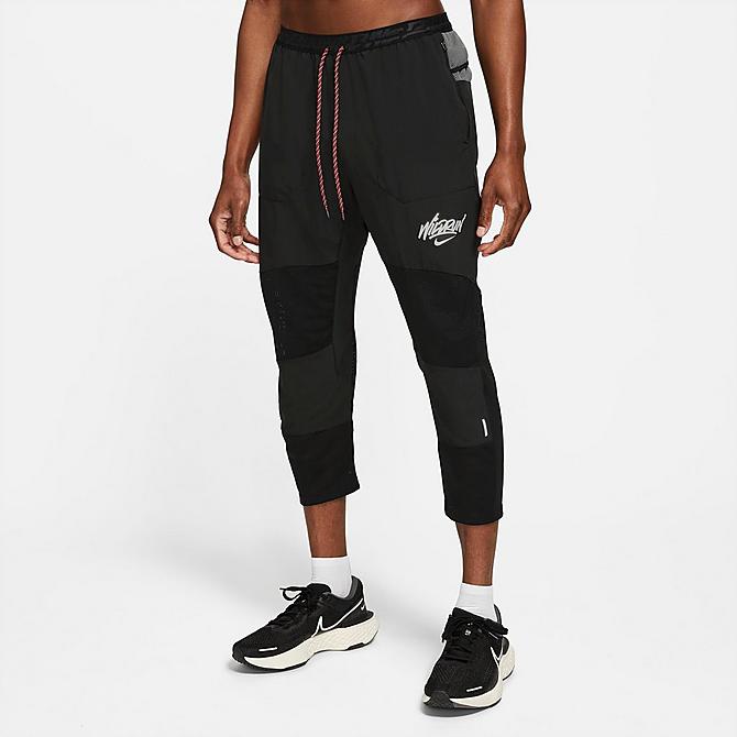 Front Three Quarter view of Men's Nike Phenom Elite Wild Run Cropped Training Pants in Black/Black Click to zoom