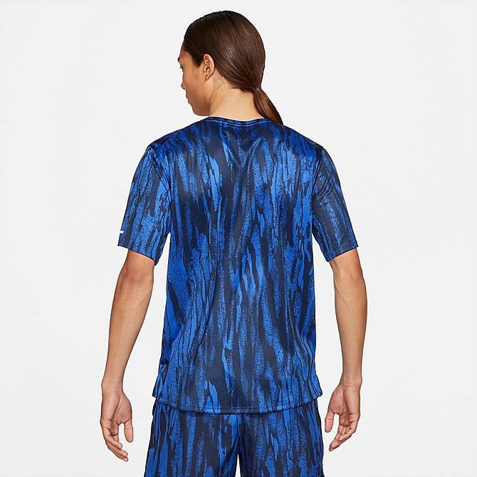 Back Left view of Men's Nike Dri-FIT Miler Wild Run Printed T-Shirt in Game Royal Click to zoom