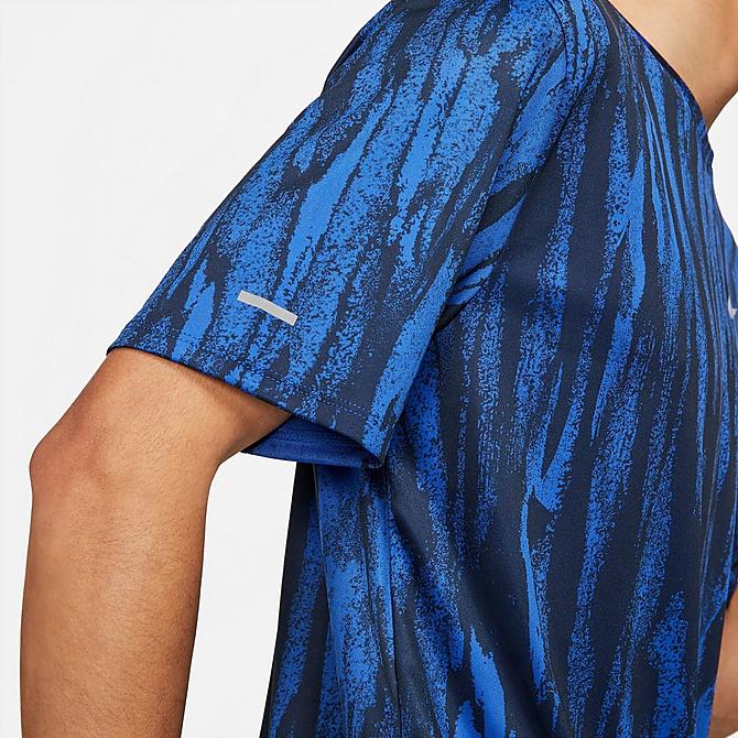 On Model 5 view of Men's Nike Dri-FIT Miler Wild Run Printed T-Shirt in Game Royal Click to zoom