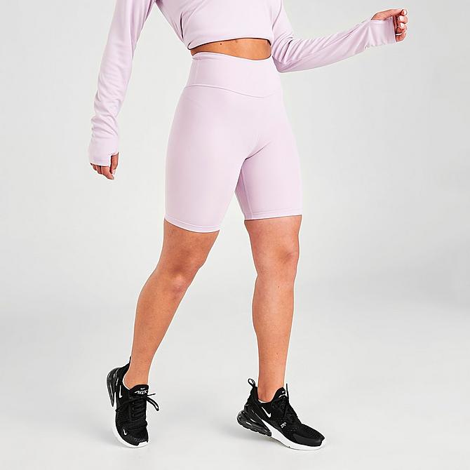 Back Left view of Women's Nike Swoosh Run 7" Bike Shorts in Iced Lilac Click to zoom