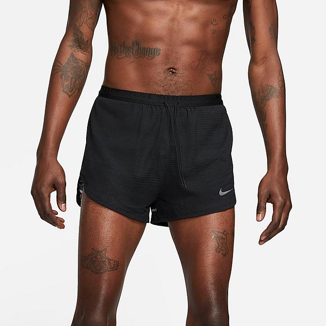 Front Three Quarter view of Men's Nike Dri-FIT Run Division Pinnacle Shorts in Black/Black Click to zoom