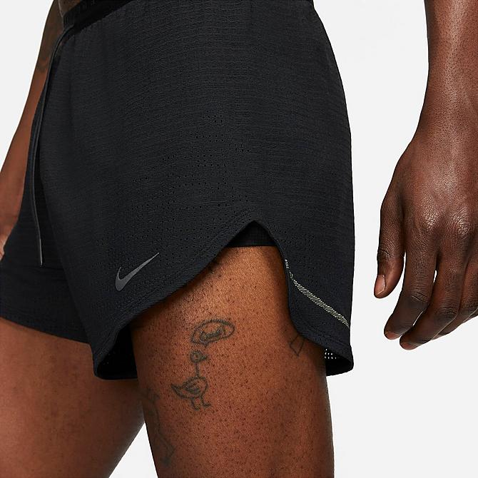On Model 5 view of Men's Nike Dri-FIT Run Division Pinnacle Shorts in Black/Black Click to zoom