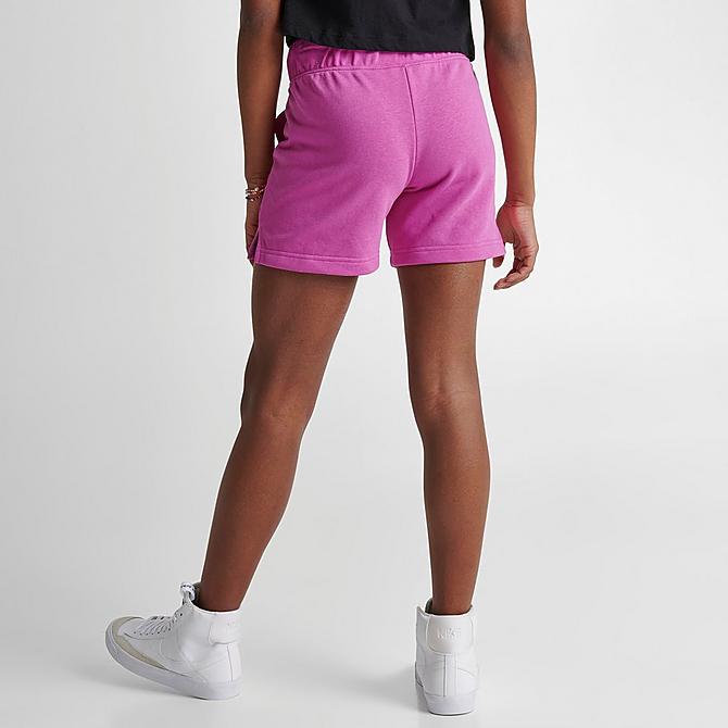 Back Right view of Girls' Big Kids' Nike Club French Terry Shorts in Active Fuchsia/White Click to zoom