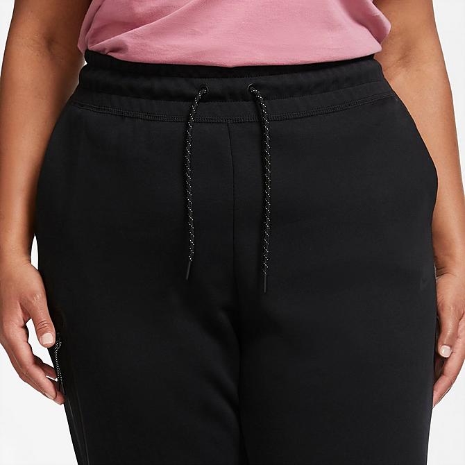 Back Right view of Women's Nike Sportswear Tech Fleece Jogger Pants (Plus Size) in Black/Black Click to zoom