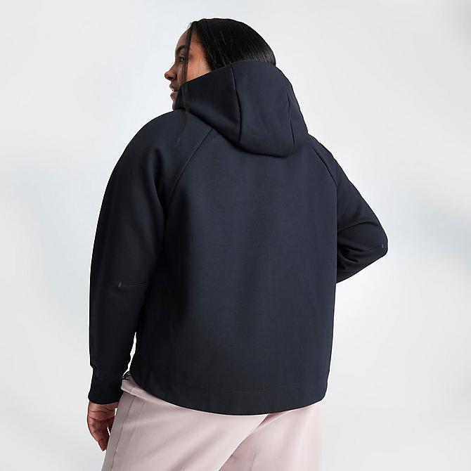 Back Right view of Women's Nike Sportswear Tech Fleece Windrunner Full-Zip Hoodie (Plus Size) in Black/Black Click to zoom