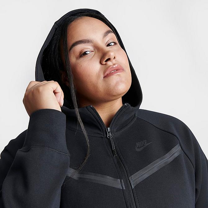 On Model 6 view of Women's Nike Sportswear Tech Fleece Windrunner Full-Zip Hoodie (Plus Size) in Black/Black Click to zoom