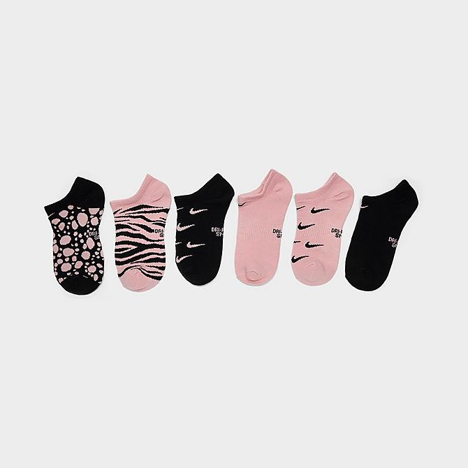 Alternate view of Girls' Nike Everyday Dri-FIT No-Show Socks (6-Pack) in Pink/Black Click to zoom
