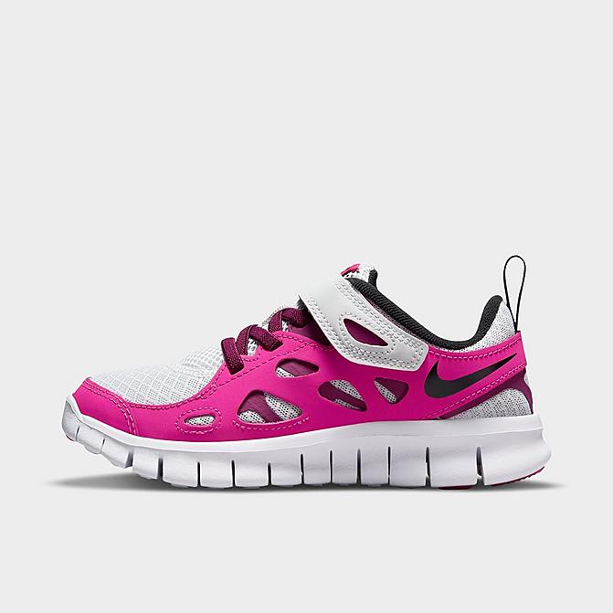 Right view of Girls' Little Kids' Nike Free Run 2 Running Shoes in Pure Platinum/Black/Pink Prime/Sangria Click to zoom