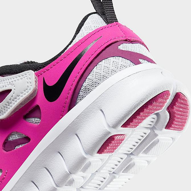 Front view of Girls' Little Kids' Nike Free Run 2 Running Shoes in Pure Platinum/Black/Pink Prime/Sangria Click to zoom