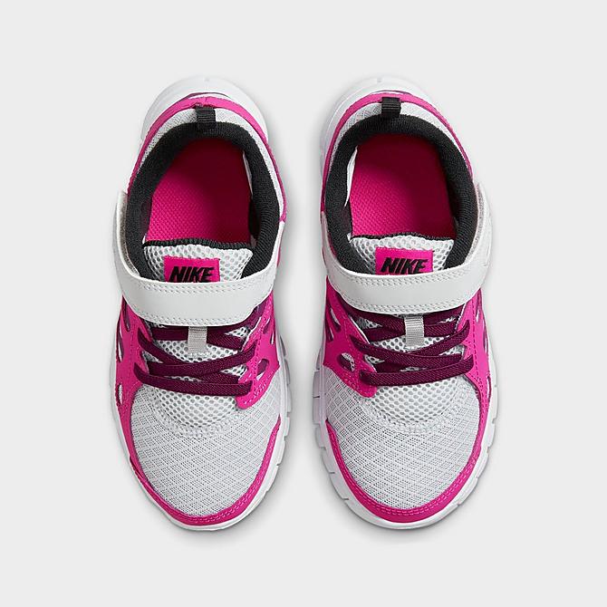 Back view of Girls' Little Kids' Nike Free Run 2 Running Shoes in Pure Platinum/Black/Pink Prime/Sangria Click to zoom