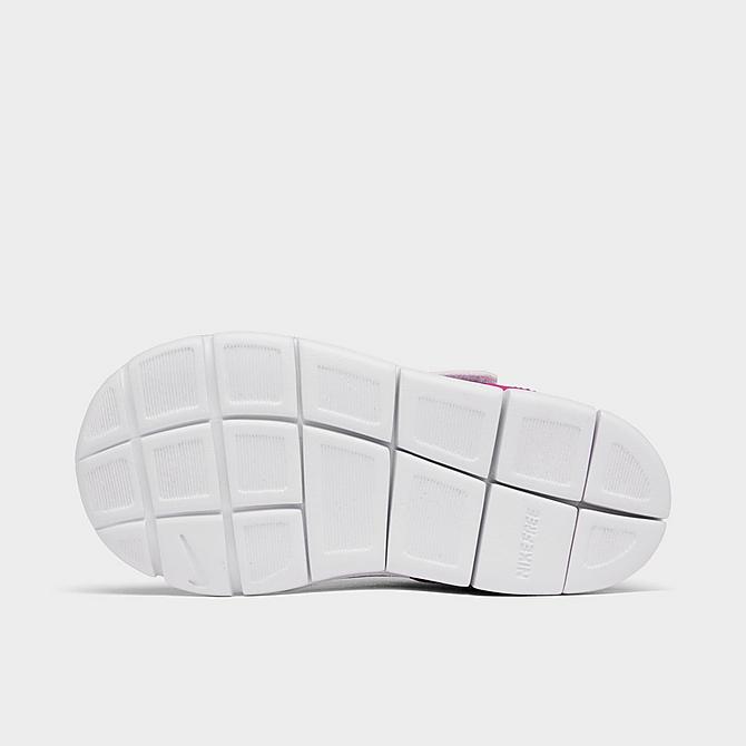 Bottom view of Girls' Toddler Nike Free Run 2 Hook-and-Loop Running Shoes in Pure Platinum/Black/Pink Prime/Sangria Click to zoom