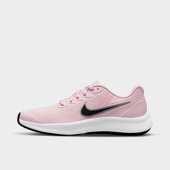 Right view of Girls' Big Kids' Nike Star Runner 3 Running Shoes in Pink Foam/Black/Metallic Silver Click to zoom