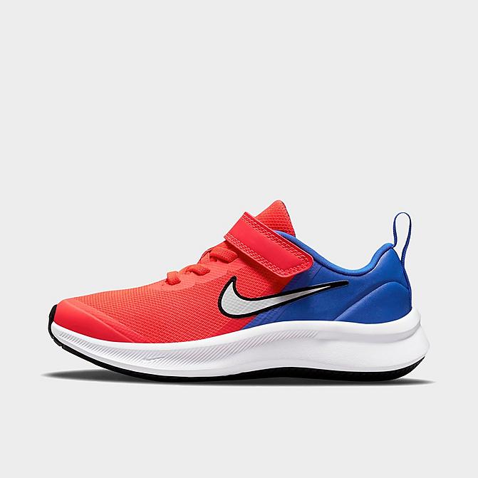 Right view of Boys' Little Kids' Nike Star Runner 3 Hook-and-Loop Running Shoes in Bright Crimson/White/Racer Blue/Black Click to zoom