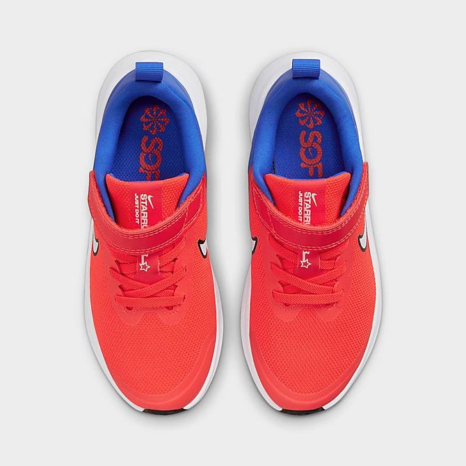 Back view of Boys' Little Kids' Nike Star Runner 3 Hook-and-Loop Running Shoes in Bright Crimson/White/Racer Blue/Black Click to zoom