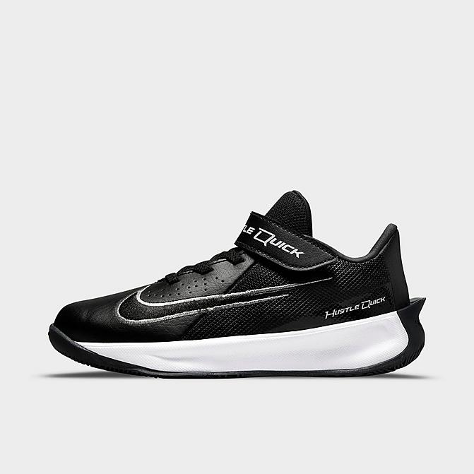 Right view of Little Kids' Nike Team Hustle Quick 3 Basketball Shoes in Black/Metallic Silver/Dark Smoke Grey Click to zoom