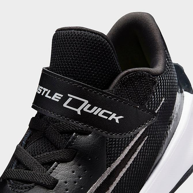 Front view of Little Kids' Nike Team Hustle Quick 3 Basketball Shoes in Black/Metallic Silver/Dark Smoke Grey Click to zoom