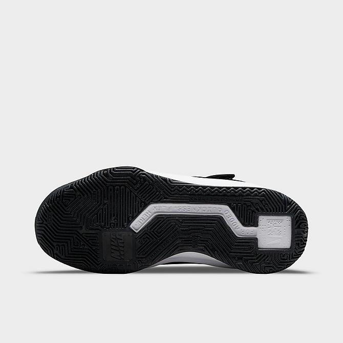 Bottom view of Little Kids' Nike Team Hustle Quick 3 Basketball Shoes in Black/Metallic Silver/Dark Smoke Grey Click to zoom