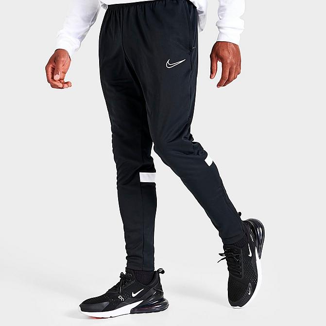 Front view of Men's Nike Dri-FIT Academy Open Swoosh Training Pants in Black/White/White Click to zoom