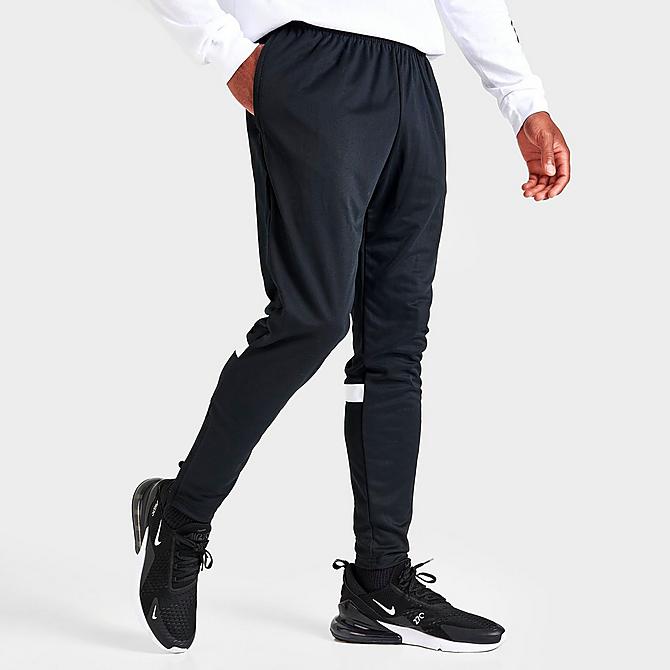 Back Left view of Men's Nike Dri-FIT Academy Open Swoosh Training Pants in Black/White/White Click to zoom