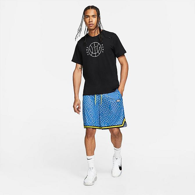 Front view of Men's Nike DNA Seasonal Graphic Basketball Shorts in Signal Blue/Light Smoke Grey/Black Click to zoom