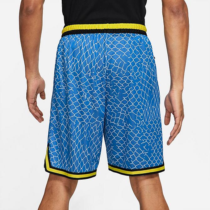 Back Right view of Men's Nike DNA Seasonal Graphic Basketball Shorts in Signal Blue/Light Smoke Grey/Black Click to zoom