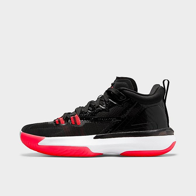 Right view of Big Kids' Jordan Zion 1 Basketball Shoes in Black/Bright Crimson/White Click to zoom