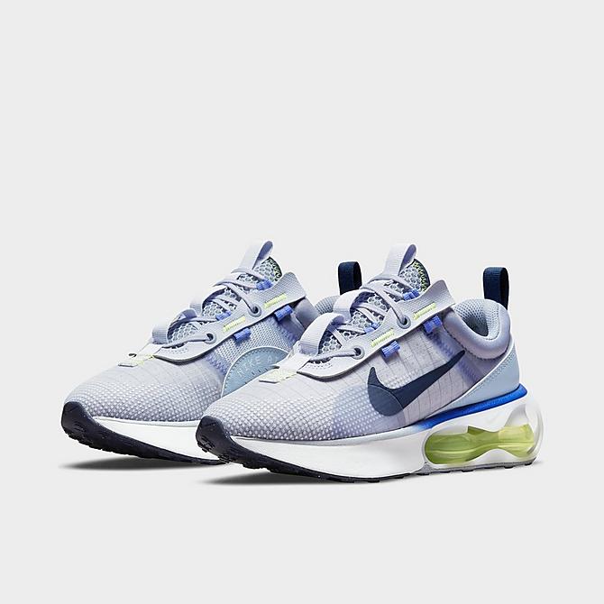 Three Quarter view of Big Kids' Nike Air Max 2021 Casual Shoes in Ghost/Ashen Slate/Obsidian Mist/Obsidian Click to zoom