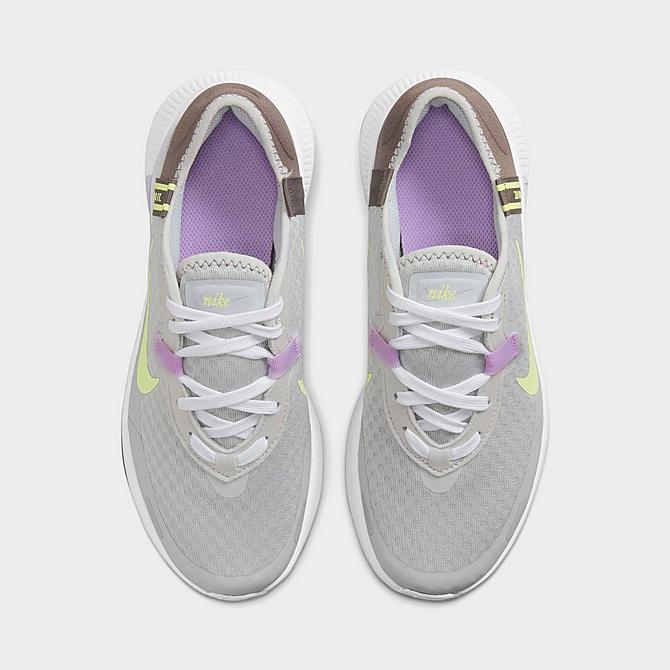 Back view of Boys' Big Kids' Nike Reposto Casual Shoes in Grey Fog/Light Lemon Twist/Lilac Click to zoom