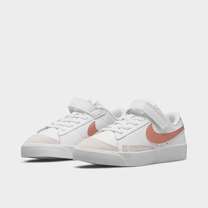 Three Quarter view of Little Kids' Nike Blazer Low '77 Casual Shoes in White/Metallic Red Bronze Click to zoom