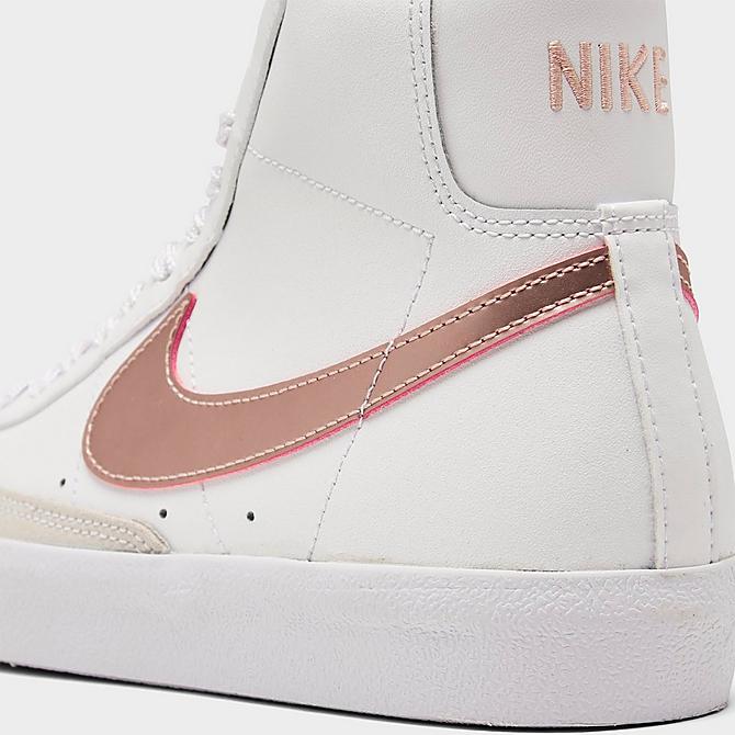 Front view of Girls' Big Kids' Nike Blazer Mid '77 Casual Shoes in White/Pink Glaze Click to zoom